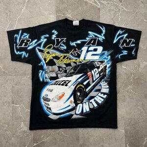 VINTAGE RYAN NEWMAN GRAPHIC TEE MENS XL LIGHTNING NASCAR ALL OVER PRINT AOP